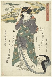 De Chofu Tama rivier in de provincie Musashi (1812 - 1814) by Kikugawa Eizan, Fujiwara no Teika and Izumiya Ichibei Kansendo