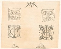 Blad met twee vignetten en twee monogrammen (1895 - 1896) by Mathieu Lauweriks and Karel Petrus Cornelis de Bazel