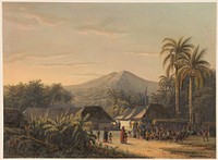 Dorpsfeest in de buurt van de berg Ardjoeno (1869) by Johan Conrad Greive, Abraham Salm and Frans Buffa en Zonen