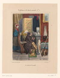 Karikatuur van een lid van de Nationale Garde bij het haardvuur (1835 - 1837) by Frédéric Bouchot, Nicolas Louis Delaunois and Aubert and Cie