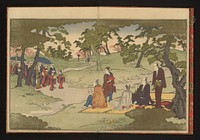 Picknicking and enjoying tea i nthe hills at Ueno, Edo (1790) by Kitagawa Utamaro and Tsutaya Juzaburo Koshodo