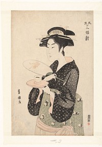 Portret van de serveerster Okita. (1790 - 1800) by Utagawa Toyokuni I and Izumiya Ichibei Kansendo