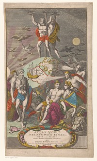 Atlas en Hercules dragen sterrenhemel (1710) by Caspar Luyken and Johann Baptista Homann