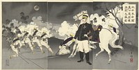 Lang leve het grote keizerlijke Japan! Afbeelding van de grote overwinning te Pyongyang. (1894) by Mizuno Toshikata and Akiyama Buemon