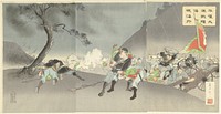 Zware gevechten te Pyongyang tonen de Japanse strijdlust aan het buitenland. (1894) by Fujiwara Den ichi and Akiyama Buemon