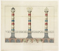 Vrijheid, Broederschap en Gelijkheid, decoratie op de Hogesluis, 1795 (1795) by anonymous, Jean Guillaume Le Normant and Pierre Esaye Duyvené
