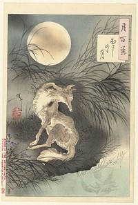 Maan van Musashi (1891) by Tsukioka Yoshitoshi, Yamamoto Shinji and Akiyama Buemon