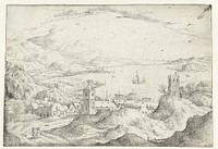 Landschap met brede rivier en dorp (1550 - 1580) by anonymous