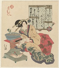 Vrouw schrijft een brief (c. 1890 - c. 1900) by Totoya Hokkei