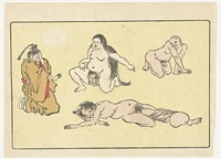 Knielende hoveling (1870 - 1880) by Kawanabe Kyôsai