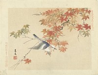 Vogel vliegend bij herfsttakken (1892) by Matsumura Keibun, Aoki Kôsaburô and Aoki Kôsaburô
