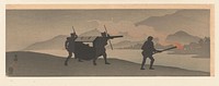 Draagstoel bij rivier (1900 - 1910) by Ohara Koson and Akiyama Buemon