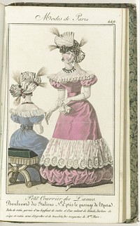 Petit Courrier des Dames, 15 février 1827, No. 449 : Robe de satin garnie d'un bouffant de satin... (1827) by anonymous and Dondey Dupré