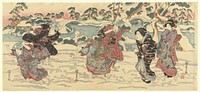 Sneeuwballen gooien (c. 1825) by Utagawa Kunisada I and Kagaya Kichibei