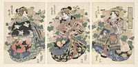 Drie paraderende courtisanes (c. 1820 - c. 1830) by Keisai Eisen and Moritaya Hanjiro