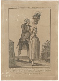 Gallerie des Modes et Costumes Français, 1778, P 85 : Tailleur costumier essayant un cor de la mode (1778) by Dupin, Pierre Thomas Le Clerc and Esnauts and Rapilly