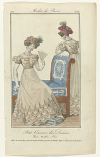 Petit Courrier des Dames, 1822, No. 78 : Robe de mousselin (...) (1822) by August Delvaux and Dupré uitgever