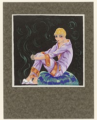 Femmes Modernes , 1926 : Zittende vrouw met sigaret (c. 1926) by S Chompré