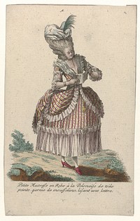 Gallerie des Modes et Costumes Français, 1785, nr. 5, nr. 9, Kopie naar G 39 : Petite Maitresse en Robe a la Polonais (...). (c. 1785) by Pierre Gleich, Nicolas Dupin and Pierre Thomas Le Clerc
