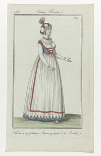 Journal des Dames et des Modes, Costume Parisien, 11 février 1798, (6) : Turban à la Gulnar (...) (1798) by anonymous, Sellèque and Pierre de la Mésangère