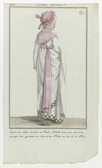 Journal des Dames et des Modes, Costume Parisien, 18 février 1798, (7) : Capote de Satin (...) (1798) by anonymous, Sellèque and Pierre de la Mésangère