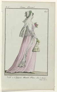 Journal des Dames et des Modes, Costume Parisien, 3 juillet 1798, An 6, (47) : Voile à l'Iphigénie (...) (1798) by anonymous, Sellèque and Pierre de la Mésangère