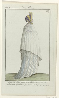 Journal des Dames et des Modes, Costume Parisien, 21 septembre 1798, An 6 (63) : Capote en Crêp (...) (1798) by anonymous, Sellèque and Pierre de la Mésangère