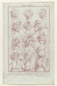 Journal des Dames et des Modes, Costumes Parisiens, 27 novembre 1798, An 7 (75 (bis)) : 1 et 2, Capotes. 3. Turban (...) (1798) by anonymous, Sellèque and Pierre de la Mésangère