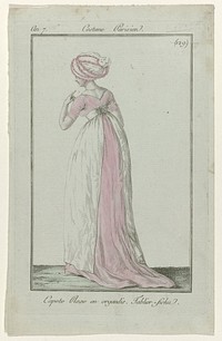 Journal des Dames et des Modes, Costume Parisien, 1799, An 7 (129) : Capote Rose en organdis (...) (1799) by anonymous and Pierre de la Mésangère