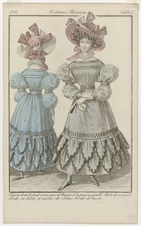 Journal des Dames et des Modes, Costumes Parisiens, 15 septembre 1828, (2630): Capote dont le font (...) (1828) by anonymous and Pierre de la Mésangère