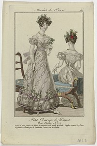 Petit Courrier des Dames, 1823, No. 181 : Robe de Tulle garnie de fleurs (...) (1823) by anonymous and Dupré uitgever
