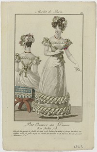 Petit Courrier des Dames, 1823, No. 183 : Robe de Tulle garnie de feuilles (...) (1823) by Barrau and Dupré uitgever