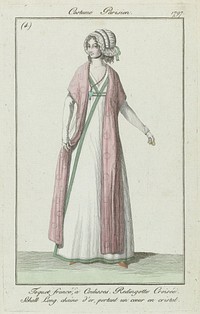 Journal des Dames et des Modes, Costume Parisien, août 1797, (4) : Toquet froncé à Coulisses (...) (1797) by anonymous, Sellèque and Pierre de la Mésangère