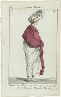 Journal des Dames et des Modes, Costume Parisien, 14 janvier 1799, An 7, (84) : Chapeau de velours Souc (...) (1799) by anonymous, Sellèque and Pierre de la Mésangère