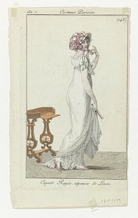 Journal des Dames et des Modes, Costume Parisien, 17 août 1799, An 7 (148.) : Capote Rayé (...) (1799) by anonymous and Pierre de la Mésangère