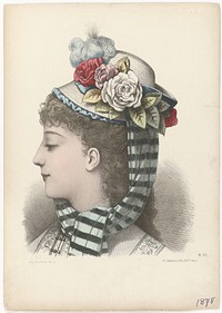 Vrouwenhoofd met hoed met rozen, 1875, No. M.30 (1875) by anonymous, H Lefèvre and Ad Goubaud et Fils