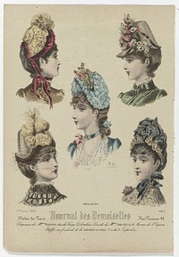 Journal des Demoiselles, 1 avril 1885, No. 4514 : Chapeaux de Mme Boucheri (...) (1885) by A Chaillot, Monogrammist BC and Falconer