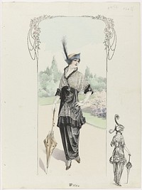Dame in een zwarte strompeljapon met kant, W 370a (c. 1913) by anonymous