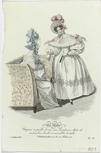 La Mode, 5 juillet 1834, Pl. 385 : Chapeau en paille de riz (...) (1834) by Georges Jacques Gatine, Louis Marie Lanté, Alfred Xavier du Fougerais and Th Muret