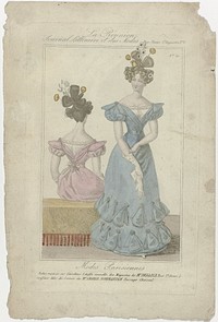 La Réunion, Journal Littéraire et des Modes, 1828, No. 30: Robe moirée sur Carolin (...) (1828) by anonymous