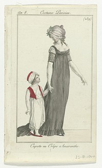 Journal des Dames et des Modes, Costume Parisien, 23 août 1800, (239) : Capote en Crêp (...) (1800) by anonymous and Pierre de la Mésangère