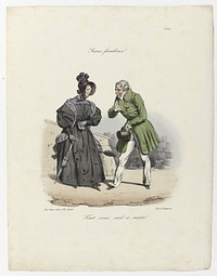 Scènes familières, ca. 1830, No. 10 : Tout vous sied a ravir (c. 1830) by Edme Jean Pigal, Aubert and Cie and Gottfried Engelmann