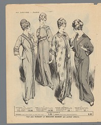 Au Louvre, Paris: Lundi 2 Mars: Nouveautés d'été:  pagina 8: peignoirs en nachtkleding voor vrouwen (c. 1913 - c. 1915) by anonymous