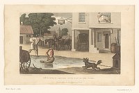 Doctor Syntax kijkt vanuit zijn raam naar een man in de vijver (1820) by Thomas Rowlandson, Thomas Rowlandson and Rudolph Ackermann