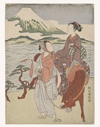 Rokende man en vrouw te paard (1768) by Suzuki Harunobu