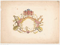 Cartouche gedecoreerd met muziekinstrumenten (1738 - 1772) by F J Walther, F J Walther and Arnoldus Olofsen