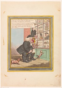 Twee mannen voor de etalage van een prenthandel (1806) by anonymous, George Moutard Woodward and William Holland