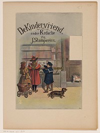 Drie kinderen voor de etalage van een boekwinkel (c. 1910) by anonymous, Cornelis Jetses and Albertus Willem Sijthoff