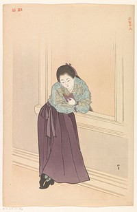 Lezende vrouw voor een venster (c. 1900 - c. 1925) by Shodo Yukawa