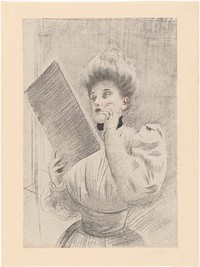 Vrouw kijkend naar een prent (1869 - 1927) by Paul César Helleu